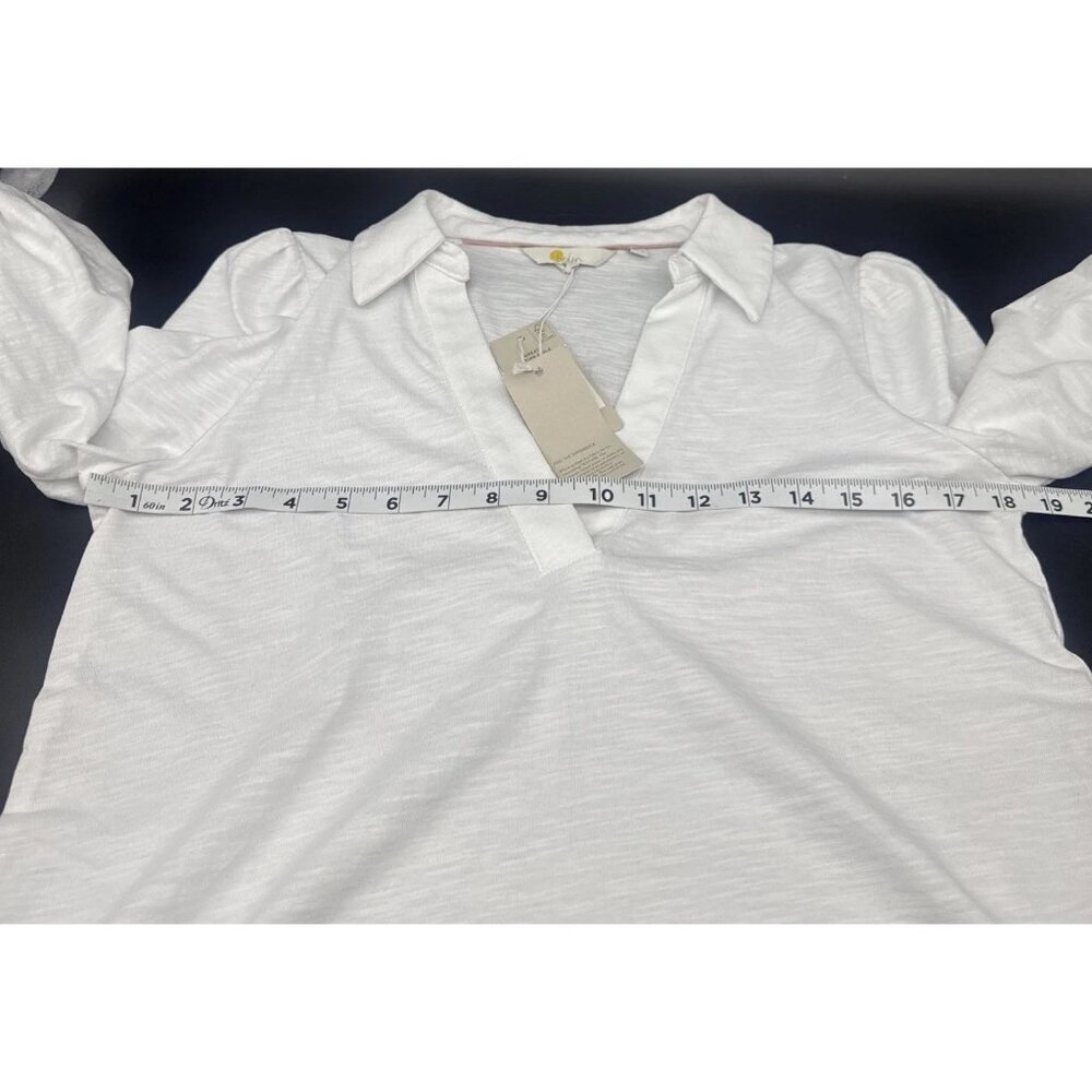Boden Women’s White Cotton Collared Notch V Neck Long Sleeve Blouse Top Sz 4 NEW - Picture 9 of 10